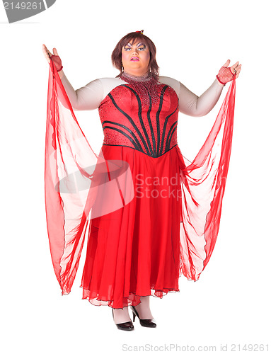 Image of Cheerful man, Drag Queen, in a Female Suit