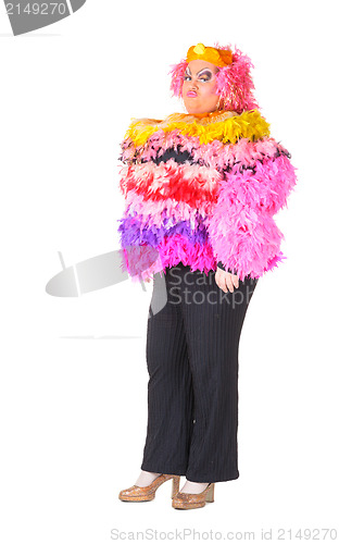 Image of Cheerful man, Drag Queen, in a Female Suit