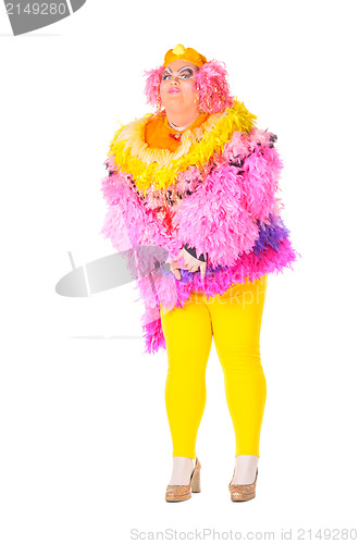 Image of Cheerful man, Drag Queen, in a Female Suit