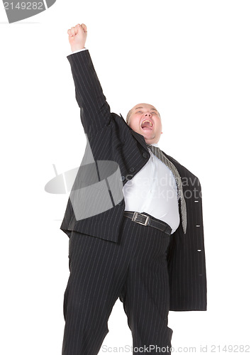 Image of Very overweight cheerful businessman, on white background