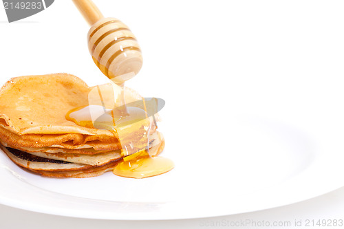 Image of Delicious Freshly Prepared Pancakes with Honey
