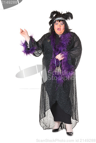 Image of Cheerful man, Drag Queen, in a Female Suit