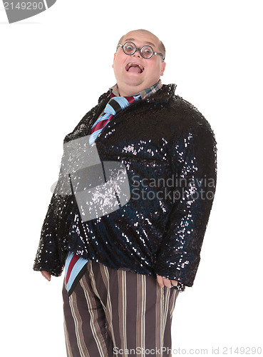 Image of Obese man with an outrageous fashion sense