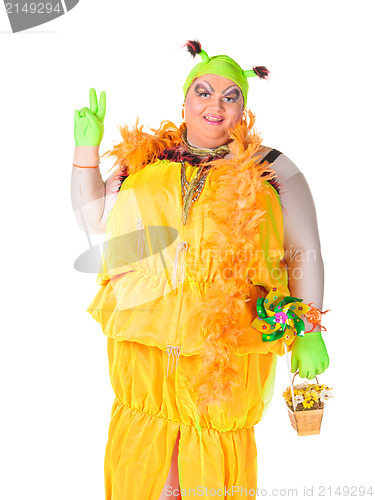 Image of Cheerful man, Drag Queen, in a Female Suit