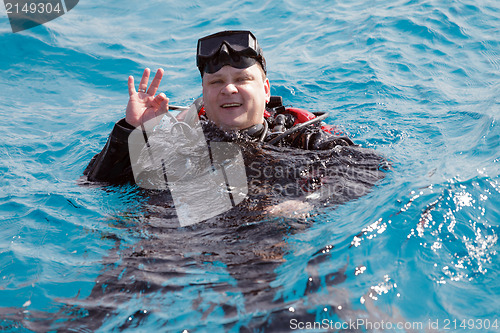 Image of Scuba Diver on the surface of the water