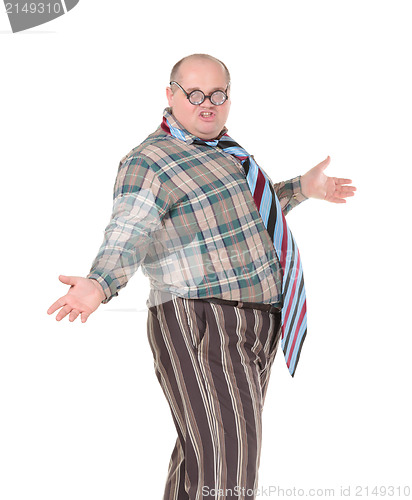 Image of Obese man with an outrageous fashion sense