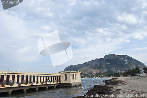 Image of Detail of Charleston of Mondello on the beach. Palermo