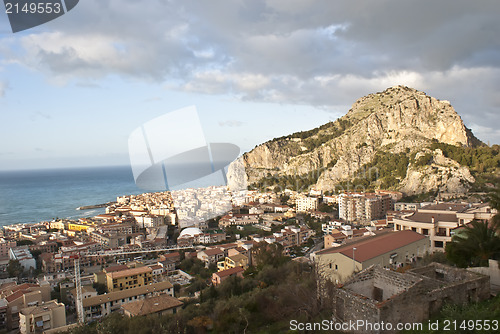 Image of View of the Cefalù with sea and mountain. Sicily