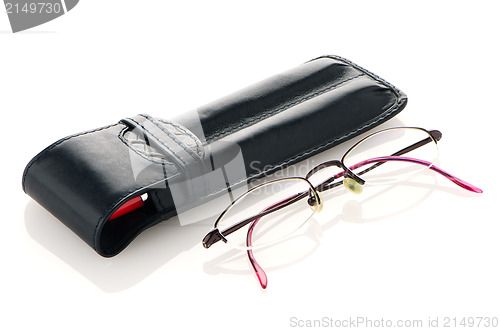 Image of Leather pencil case and glasses