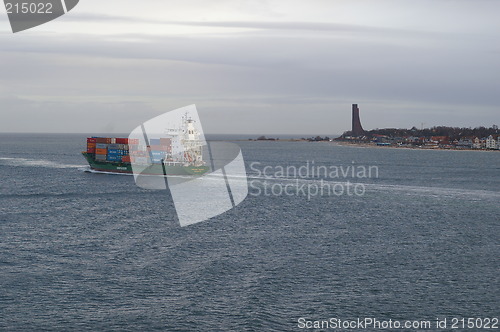 Image of Container ship passing Laboe in Germany