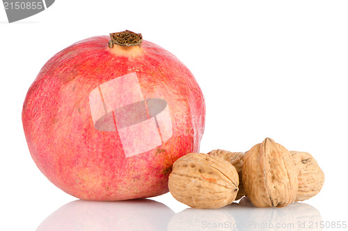 Image of Ripe pomegranate fruit and nuts