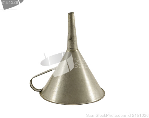 Image of vintage metallic funnel hopper tool isolated white 