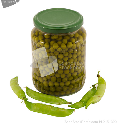Image of canned preserve pease glass pot jar raw shell food 