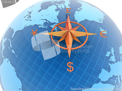 Image of Globe with currency symbols 