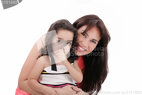Image of Portrait of woman with her child. Isolated on the white backgrou