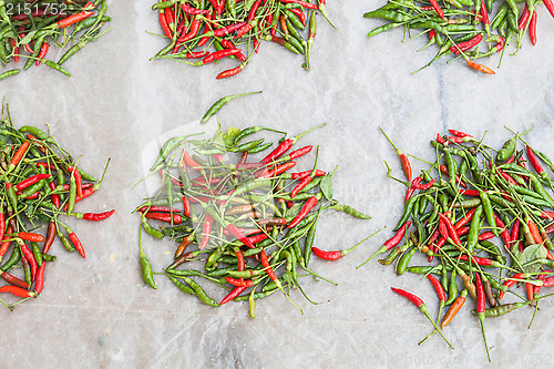 Image of Lots of spicy red and green hot chili peppers 
