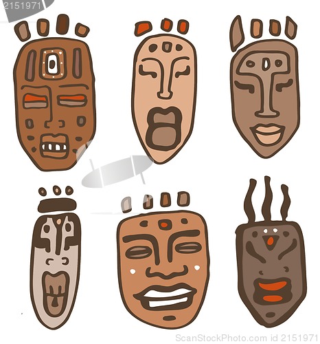 Image of African Masks set. Vector  Illustration