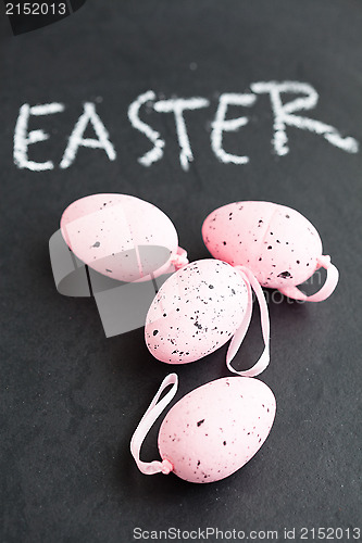 Image of Pink Easter eggs and text