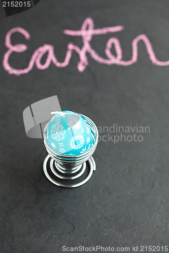 Image of Blue easter egg shaped candle and text