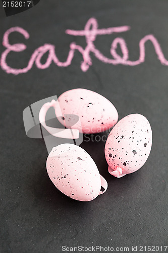 Image of Pink Easter eggs and text