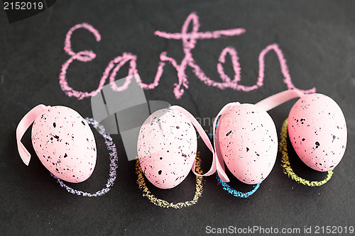 Image of Pink Easter eggs and text