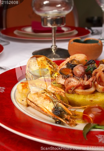 Image of Tasty dish from sea products at restaurant