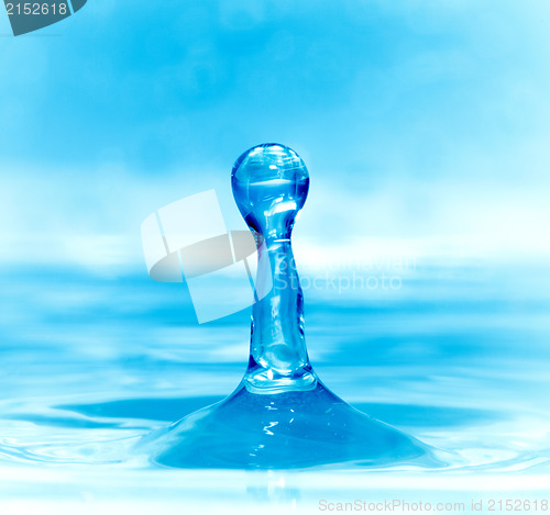 Image of Falling drop of blue water