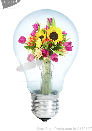 Image of Electrobulb with a bunch of flowers on a white background