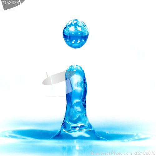 Image of Falling drop of blue water