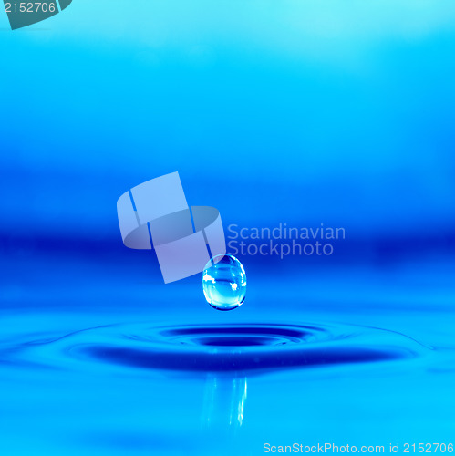 Image of Falling drop of blue water