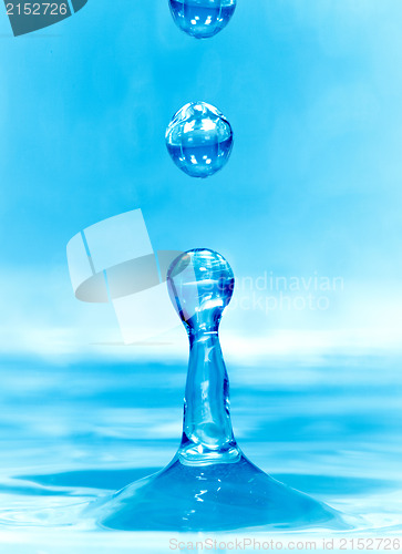 Image of Falling drop of blue water