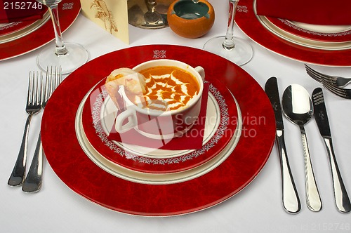 Image of Tasty soup on a table at restaurant