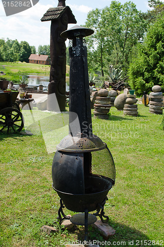 Image of retro rusty barbeque vintage decorations garden 