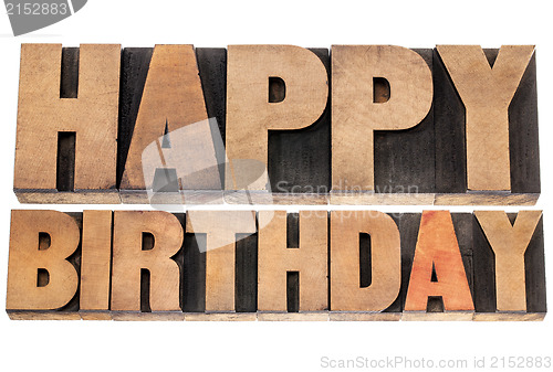 Image of happy birthday in wood type