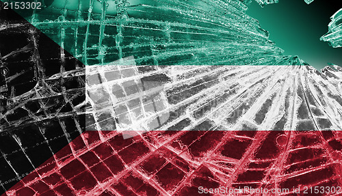 Image of Broken glass or ice with a flag, Kuwait