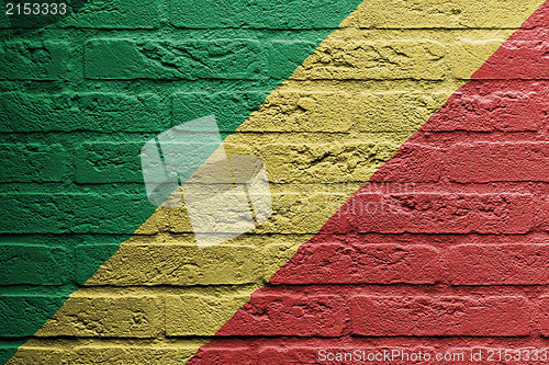 Image of Brick wall with a painting of a flag, The republic of Congo