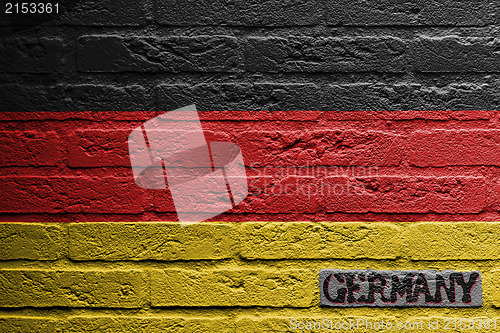 Image of Brick wall with a painting of a flag