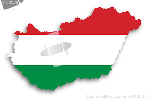 Image of Map of Hungary filled with flag