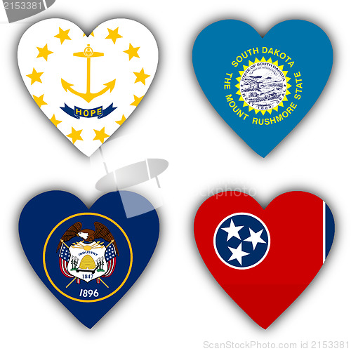 Image of Flags in the shape of a heart, US states