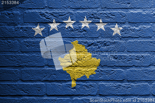 Image of Brick wall with a painting of a flag, Kosovo