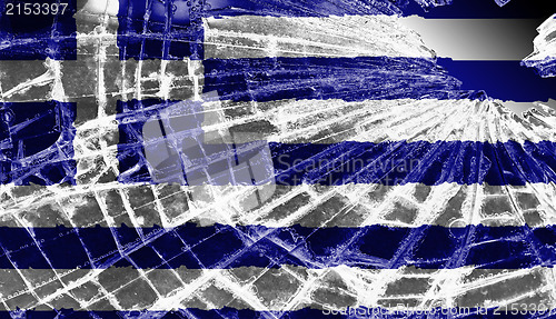 Image of Broken glass or ice with a flag, Greece