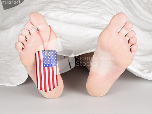 Image of USA flag tag on the foot