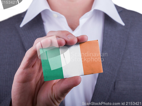 Image of Businessman showing card, matte paper effect