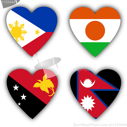 Image of Flags in the shape of a heart, coutries