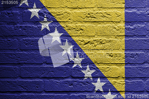 Image of Brick wall with a painting of a flag, Bosnia and Herzegovina