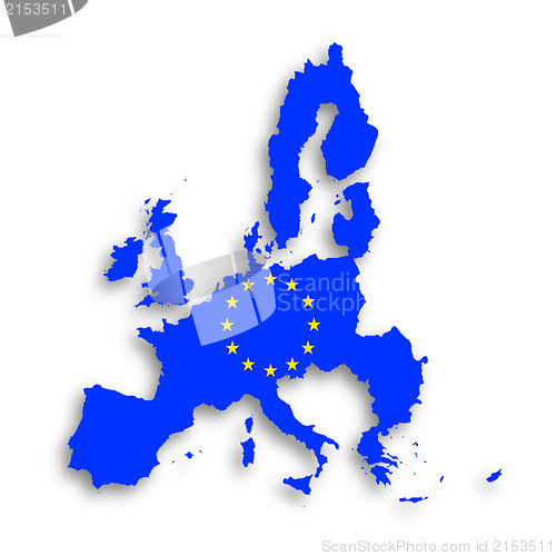 Image of Illustration of a map of European union and EU flag 