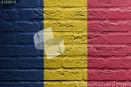 Image of Brick wall with a painting of a flag, Romania