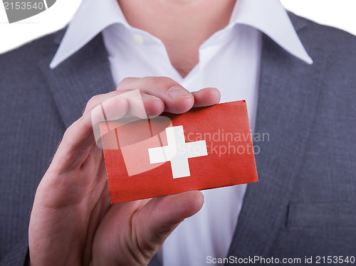 Image of Businessman showing card, matte paper effect