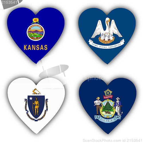 Image of Flags in the shape of a heart, US states