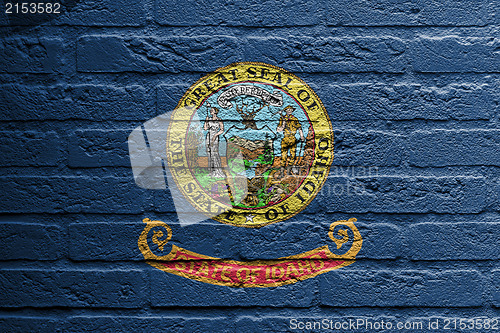 Image of Brick wall with a painting of a flag, Idaho